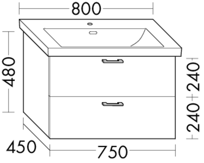 FORMAT Design Waschtisch-Unterschrank WXPO075 750x480x450mm, 1 Schublade/1 Auszug, Eiche Dekor Rost