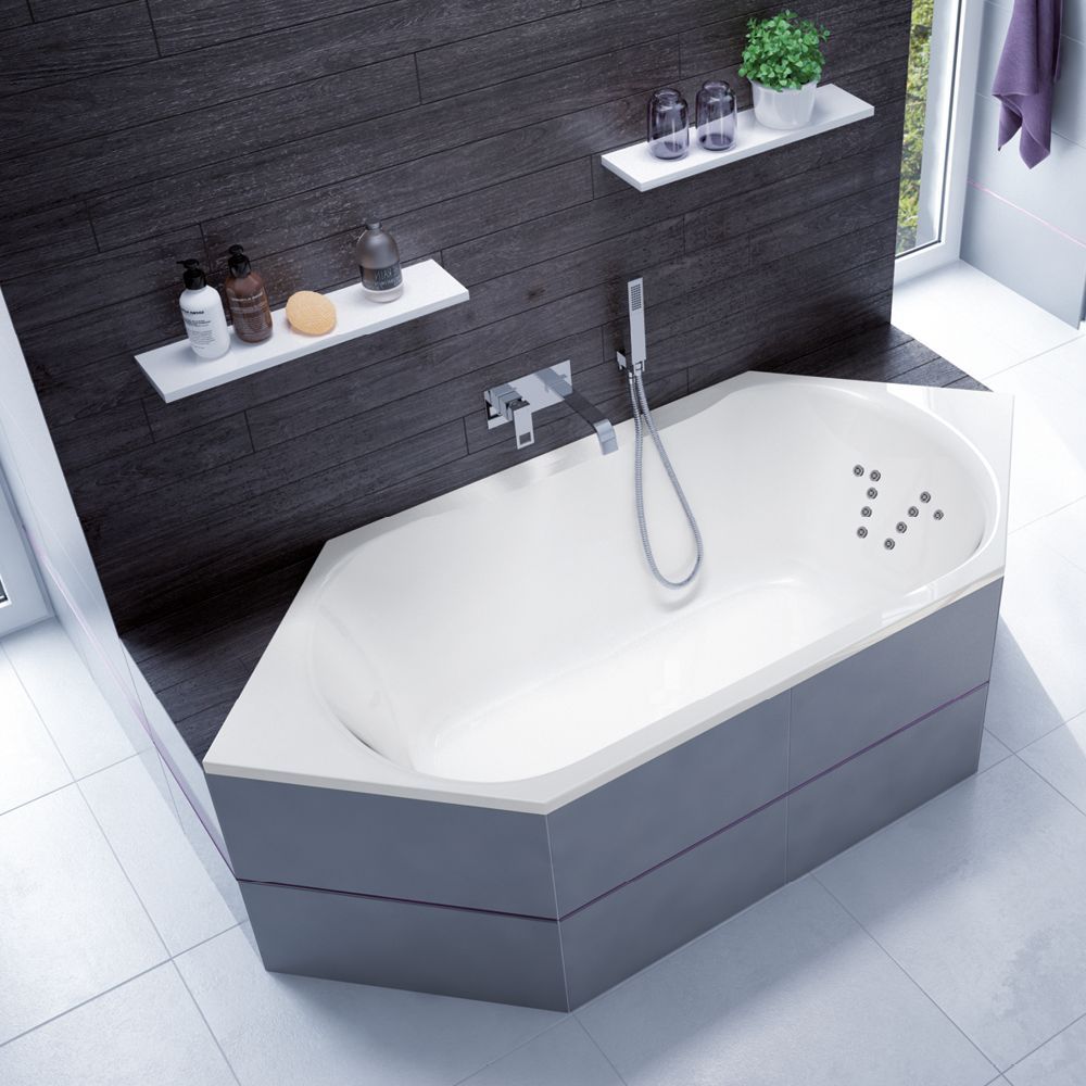 FORMAT Design 6-Eck-Poolwanne 200 x 90 cm, Vital, Rückendüsen rechts, weiß