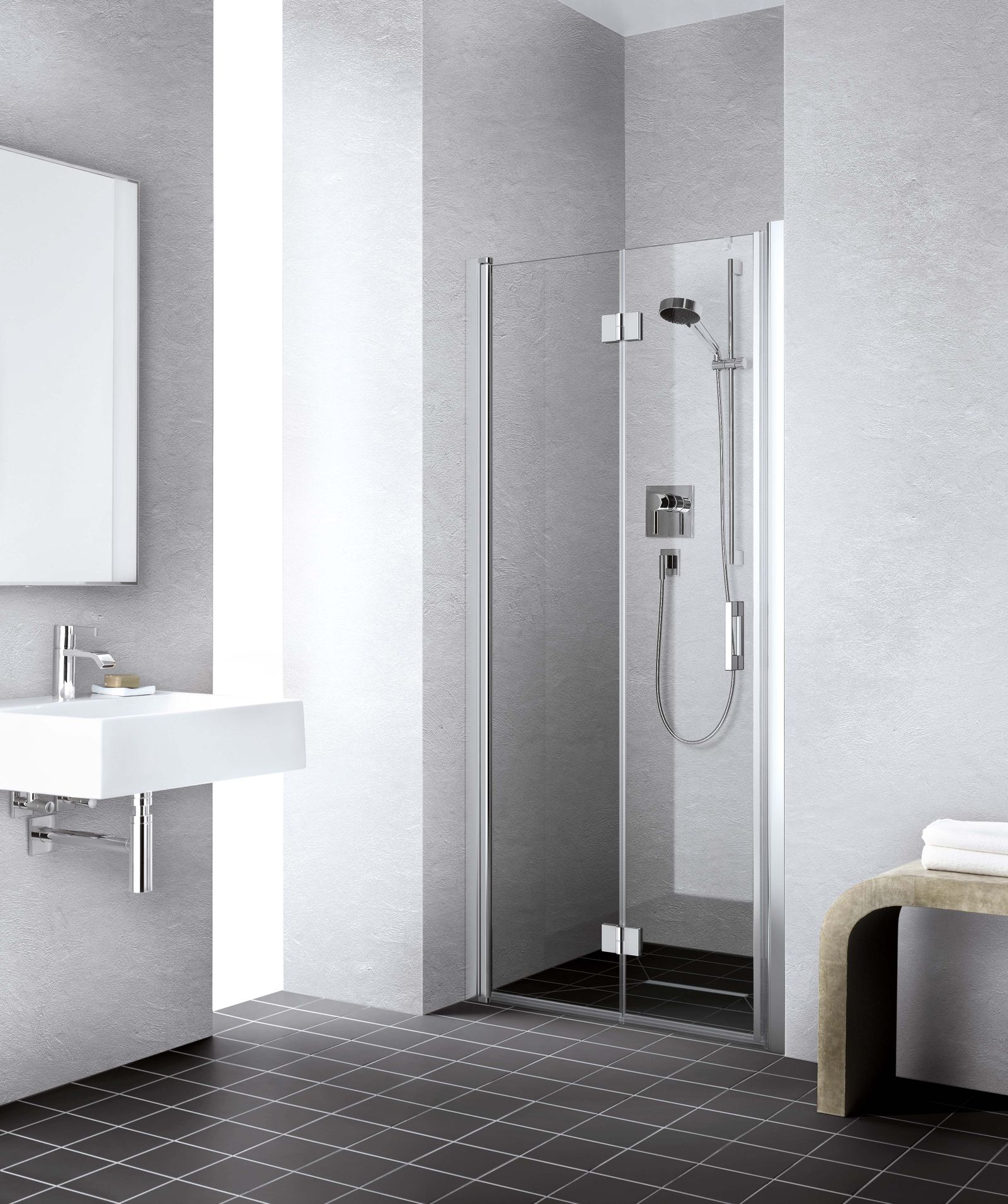 FORMAT Pro 2.0 Pendel-Falttür 2-tlg. silber matt, links, 78 x 200 cm, ESG klar