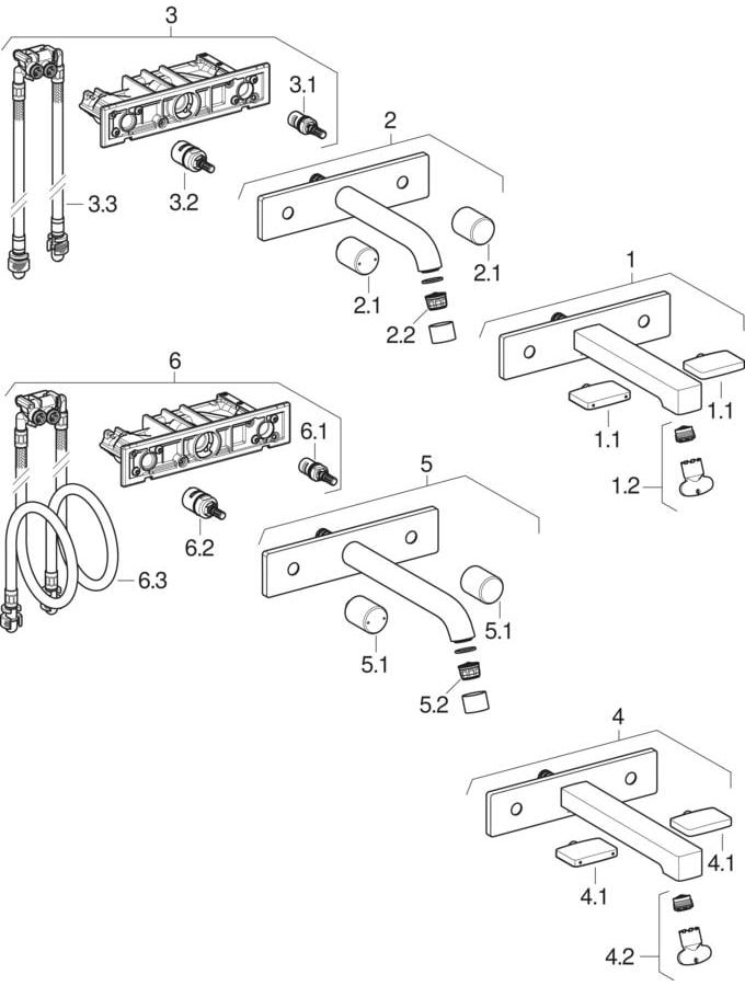Geberit Waschtisch-Armatur ONE 16,5 cm, Hochglanz-verchromt, Zweigriffmischer, Wandmontage, rund, für UP Funktionsbox