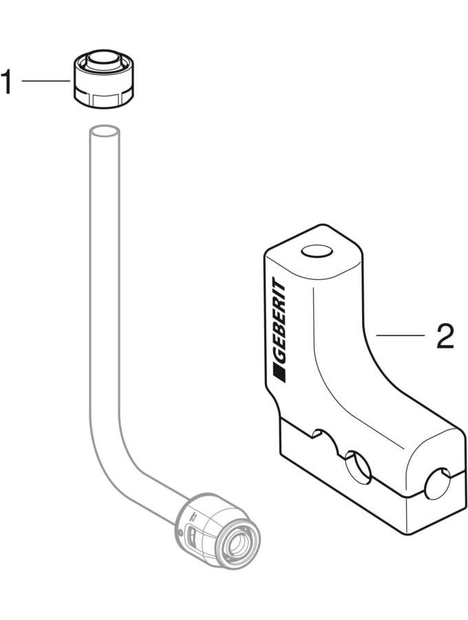 Geberit Metallrohr-Anschlussbogen PushFit Ø 20 mm, 90Grad, mit Anschlussverschraubung für Eurokonus, Messig/Kupfer