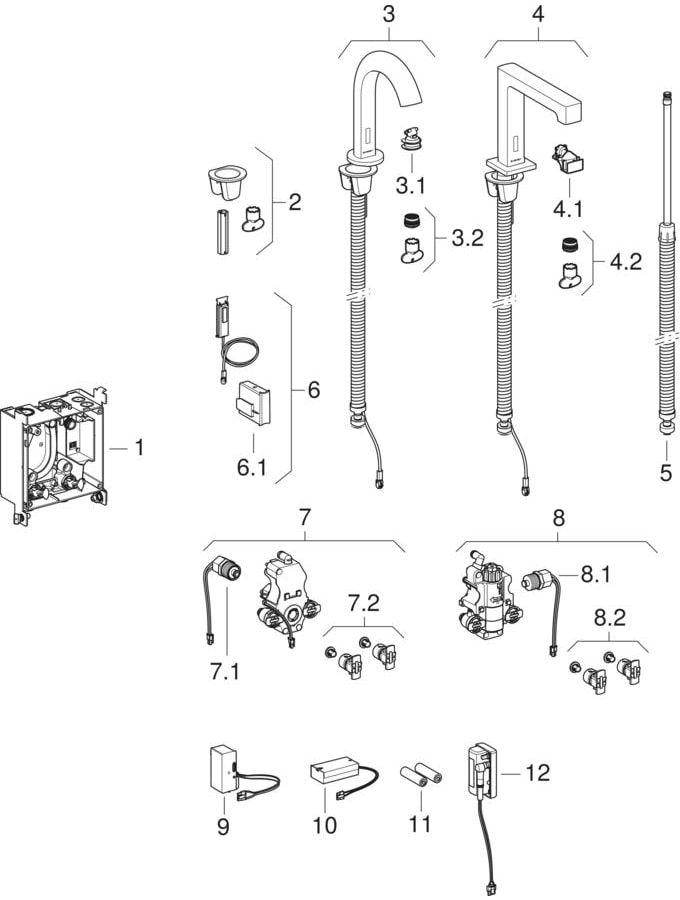 Geberit Infrarot-Waschtisch-Armatur Brenta mit Thermostatmischer, Standmontage, Batteriebetrieb, UP-Funktionsbox, hochglanz-verchromt