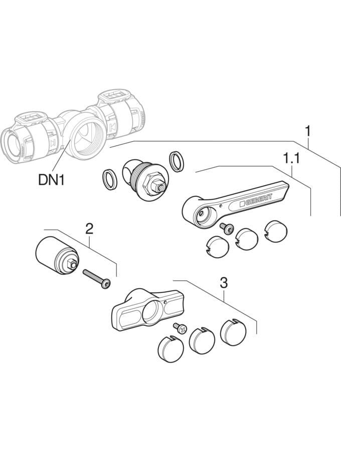 Geberit Kugelhahn FlowFit Ø 16 mm, 12,3 cm, mit Betätigungshebel