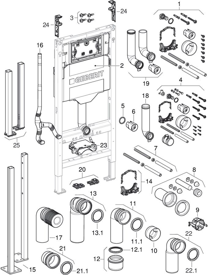 Geberit Wand-WC-Element Duofix für Sigma BH 112 cm, mit UP-Spülkasten 12cm, für Trockenbau