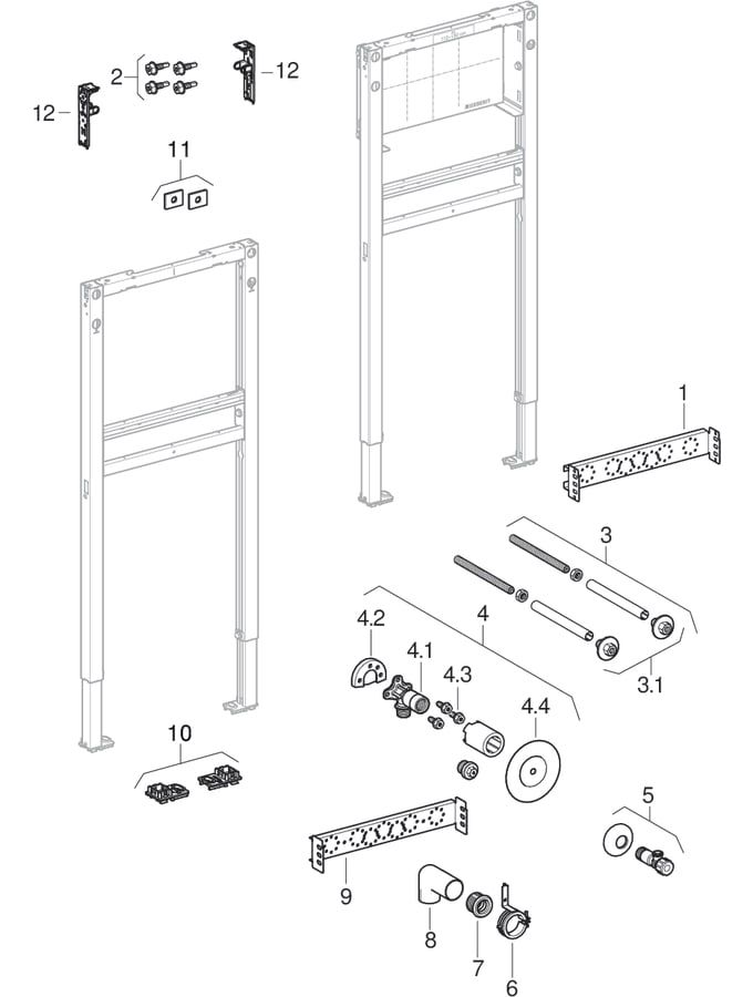 Geberit Waschtisch-Element Duofix BH 112 cm, für Standarmatur, für Trockenbau