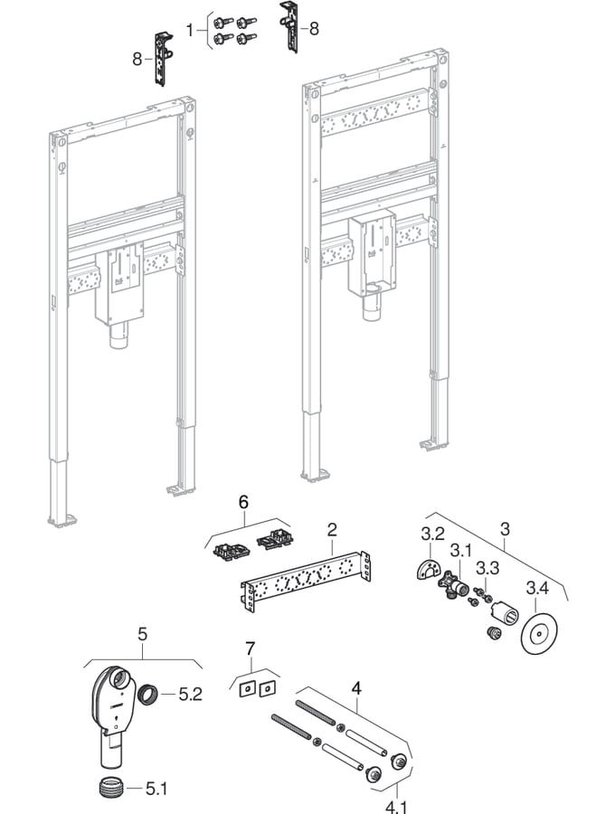 Geberit Waschtisch-Element Duofix BH 130 cm, für Wandarmatur, mit UP-Geruchsverschluss