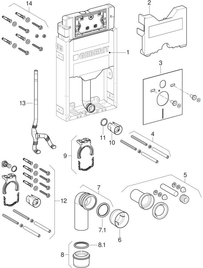 Geberit Wand-WC-Element Kombifix BH 108cm, mit Sigma UP-Spülkasten 12 cm