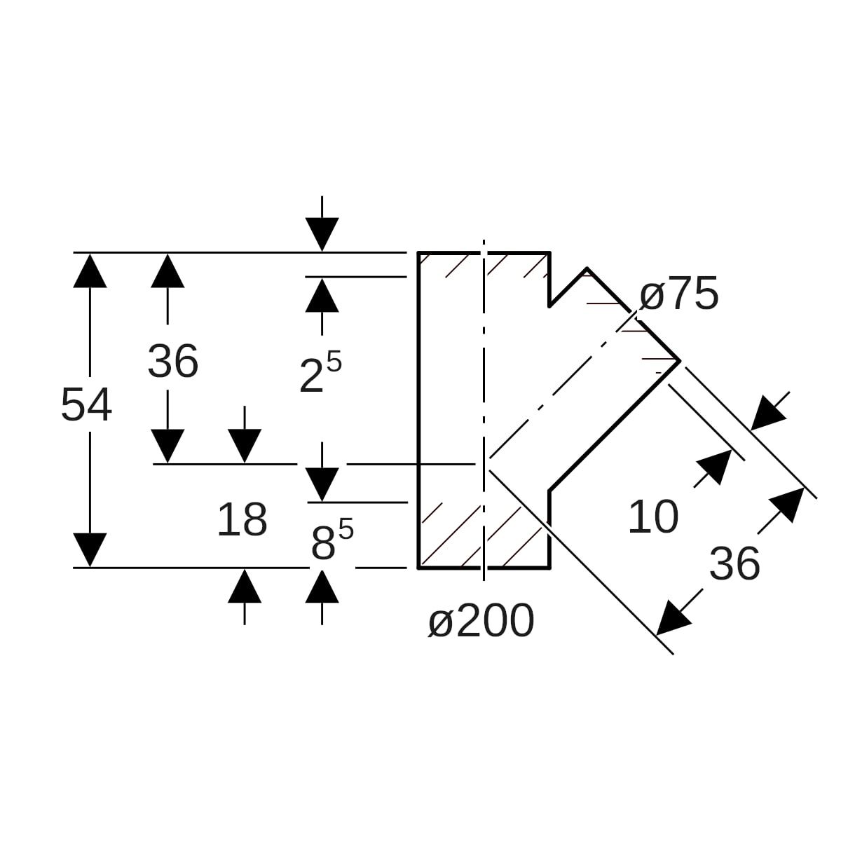 Geberit Abzweig PE DN 200/70, 45°, PE-HD