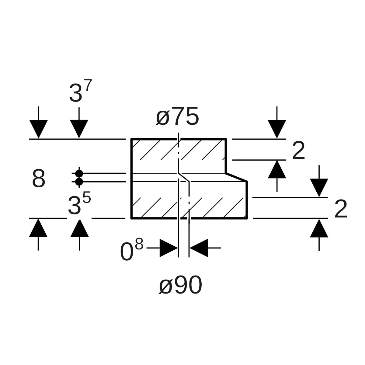 Geberit Reduktion PE DN 90/70, exzentrisch, kurz, PE-HD