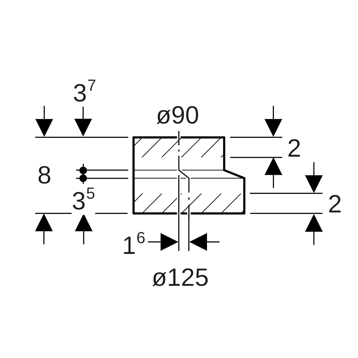 Geberit Reduktion PE DN 125/90, exzentrisch, kurz, PE-HD