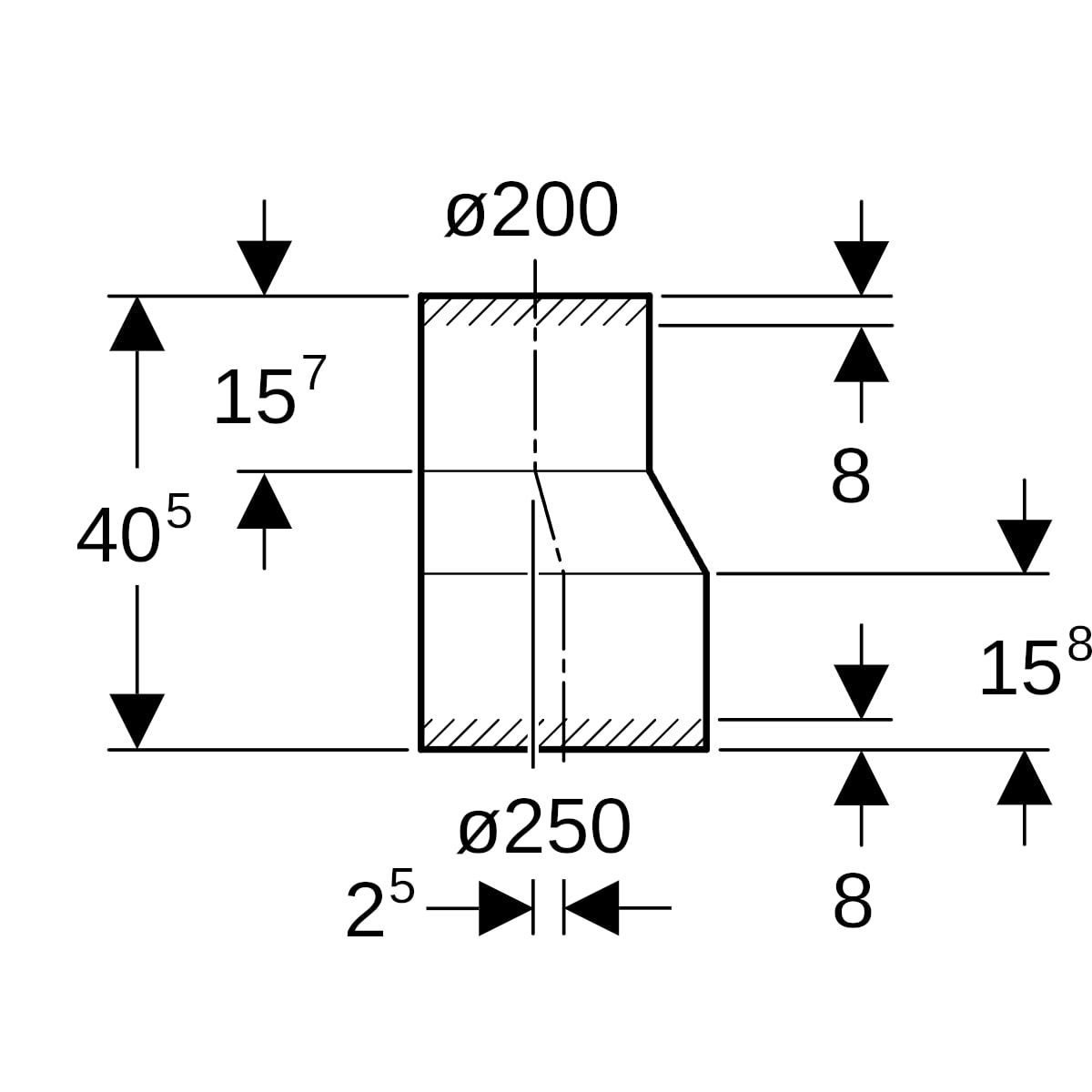 Geberit Reduktion PE DN 250/200, exzentrisch, lang, PE-HD