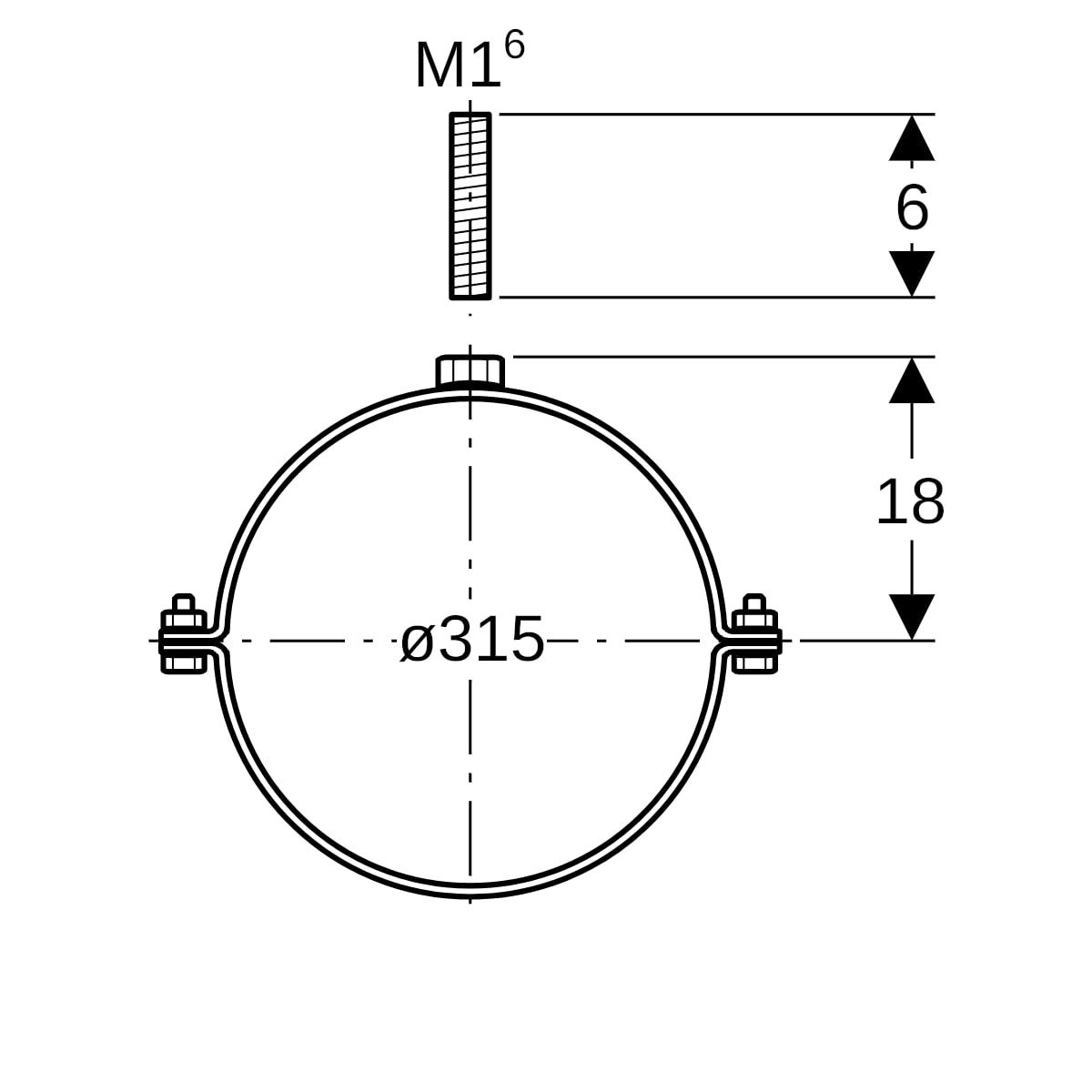 Geberit Rohrschelle Pluvia Ø 315 mm, mit Muffe M16, verzinkt
