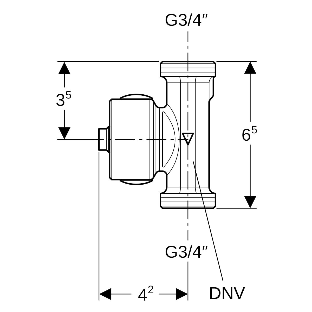 Geberit Temperatur-/Volumenstromsensor DNV 10, 0,9-15 l/min, G 3/4", Rotguss, für Gebäudeleittechnik