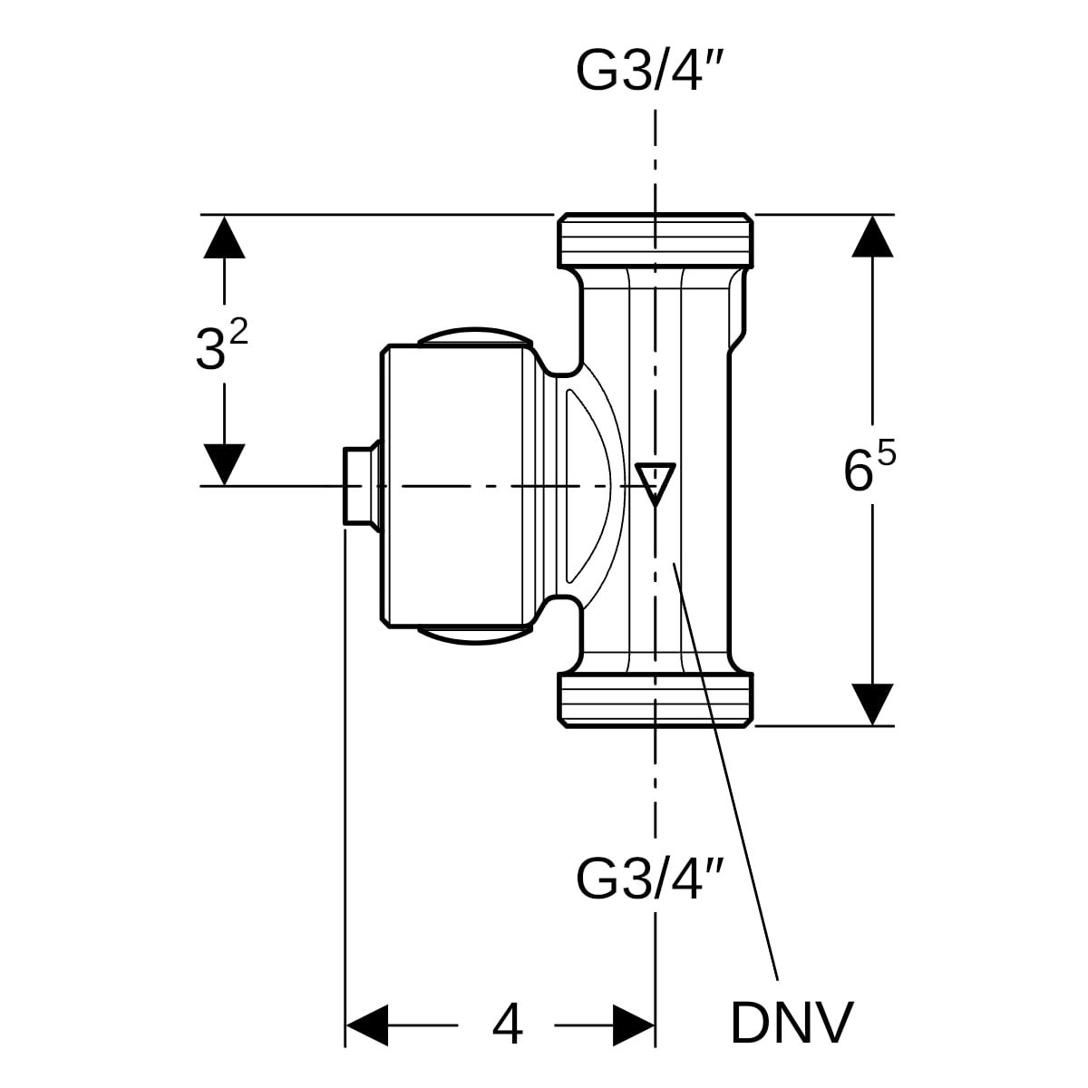 Geberit Temperatur-/Volumenstromsensor DNV 15, 1,8-32 l/min, G 3/4", Rotguss, für Gebäudeleittechnik