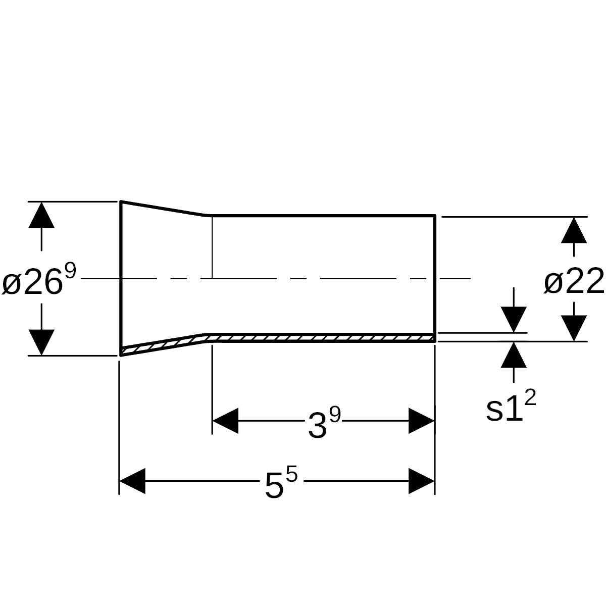 Geberit Übergangsstück Mapress DN 20, Ø 22/26,9 mm, mit Anschweiß/Einschubende, Edelstahl