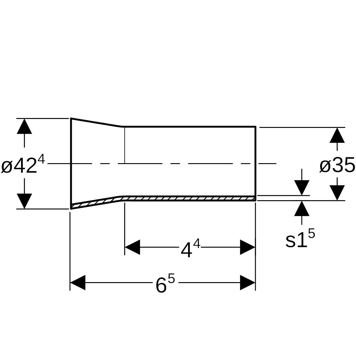 Geberit Übergangsstück Mapress DN 32, Ø 35/42,4 mm, mit Anschweiß/Einschubende, Edelstahl