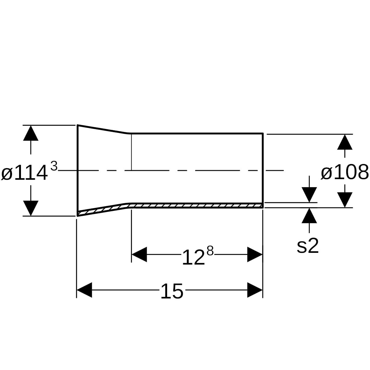 Geberit Übergangsstück Mapress DN 100, 108/114,3 mm, mit Anschweiß/Einschubende, Edelstahl