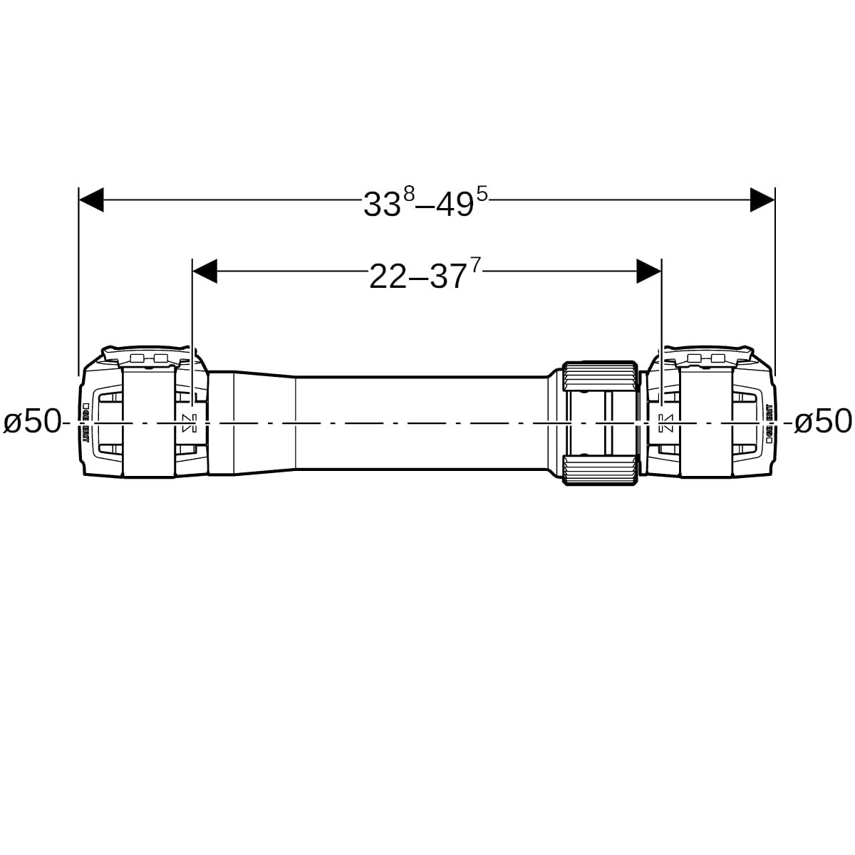 Geberit Langkupplung FlowFit Ø 50 mm, 34 cm, für Haustechnik, Industrie, Schiffbau