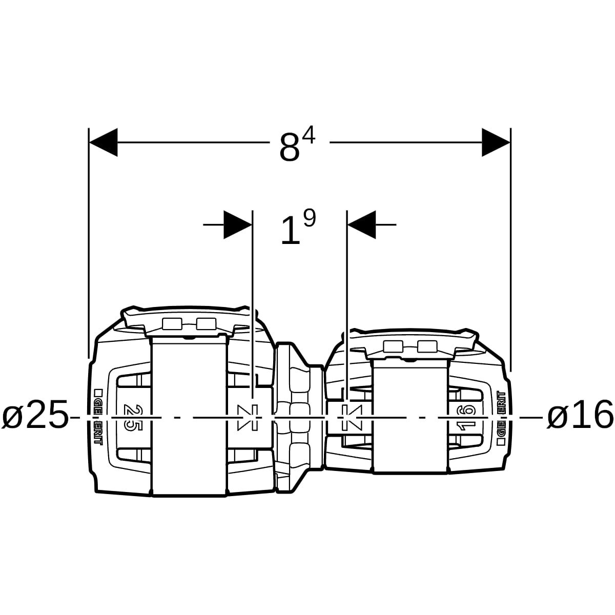 Geberit Reduktion FlowFit Ø 25 x 16 mm, PPSU