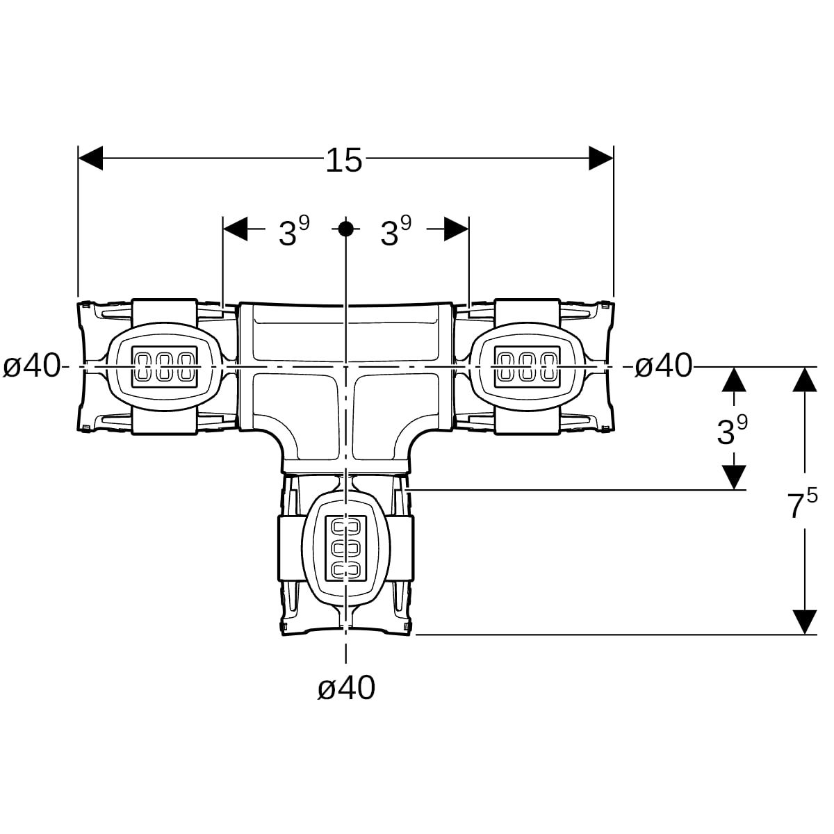 Geberit T-Stück FlowFit Ø 40 mm, egal, PPSU