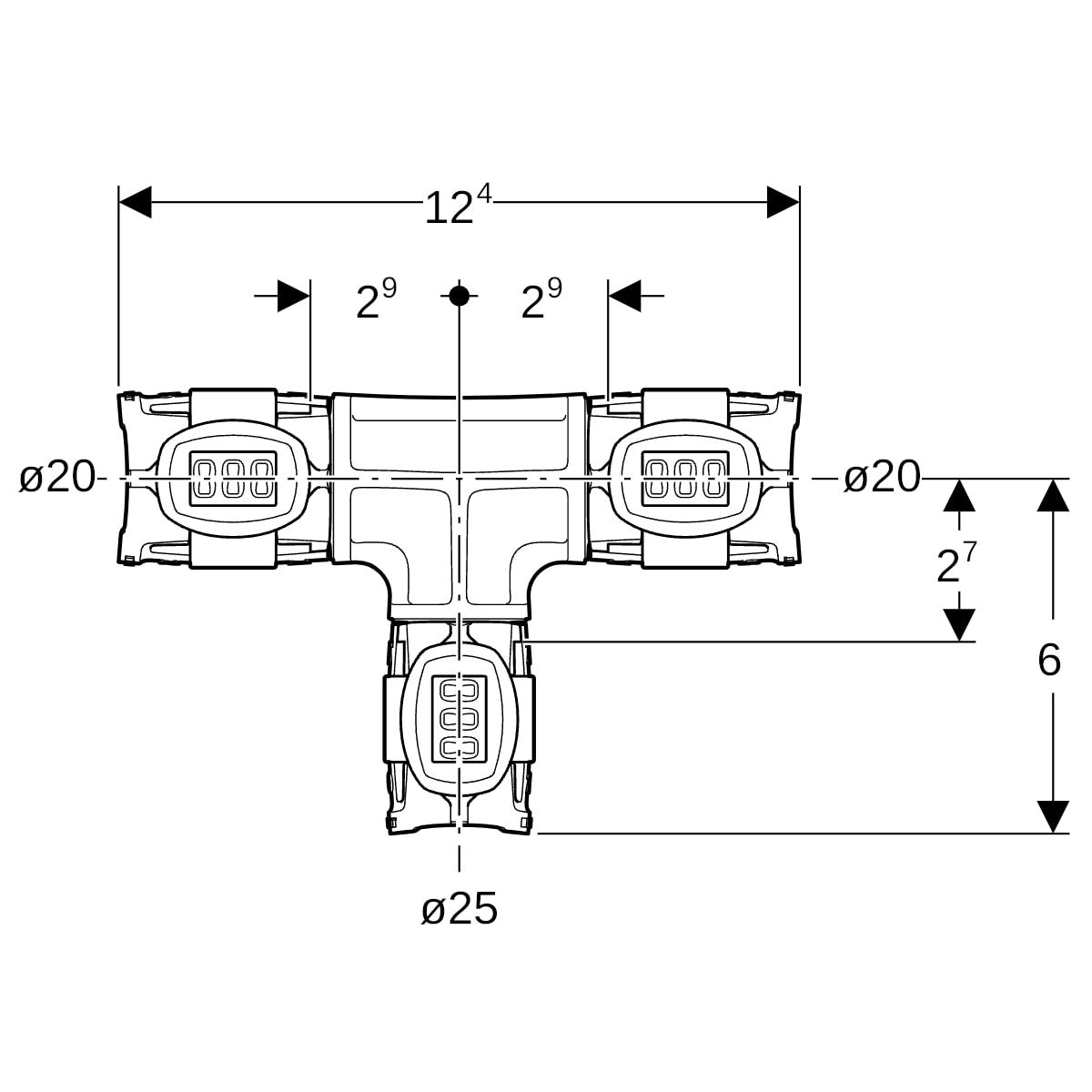 Geberit T-Stück FlowFit Ø 20 x 25 x 20 mm, reduziert, PPSU