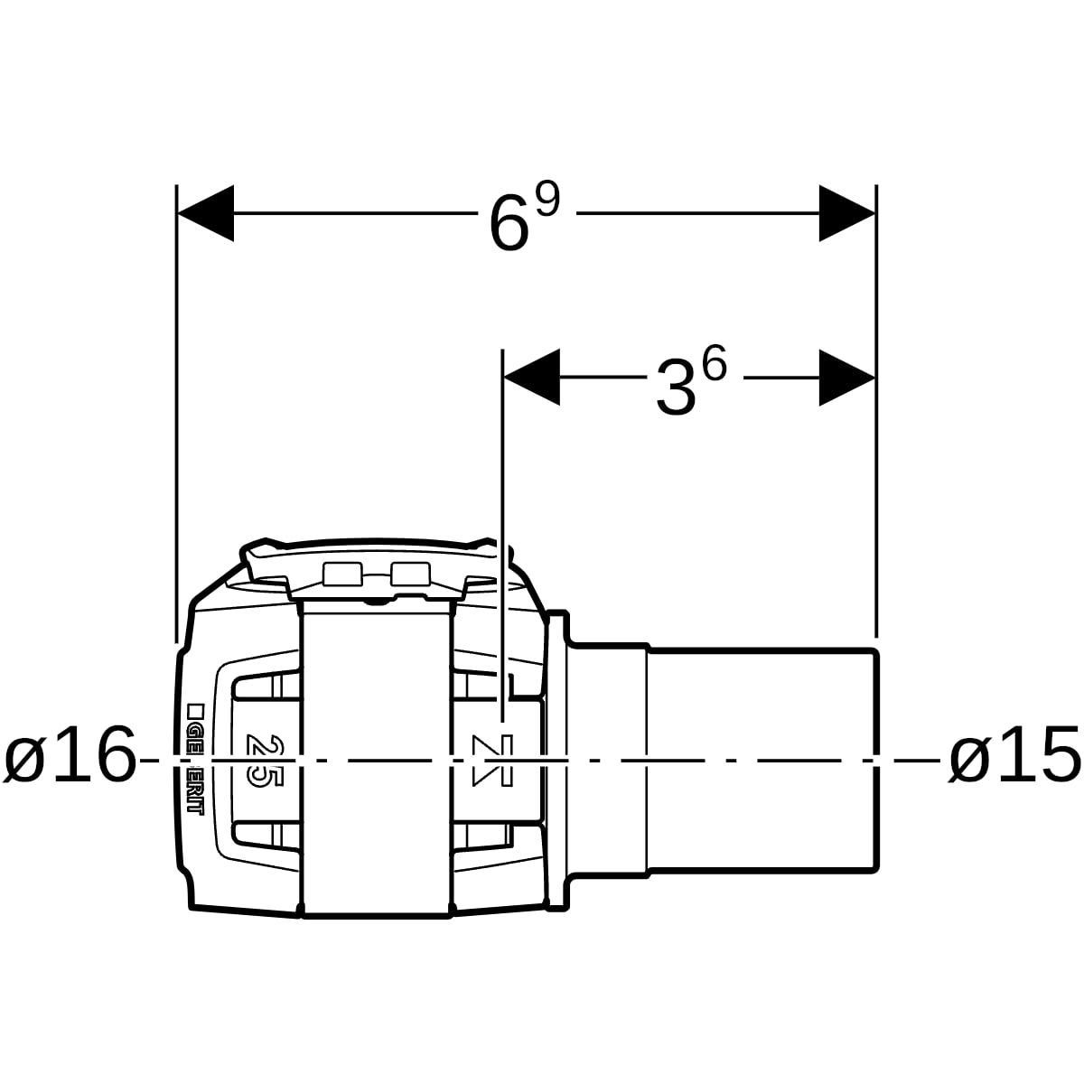 Geberit Übergang FlowFit auf Mapress, Ø 16 x 15 mm, Rotguss, mit Einschubende