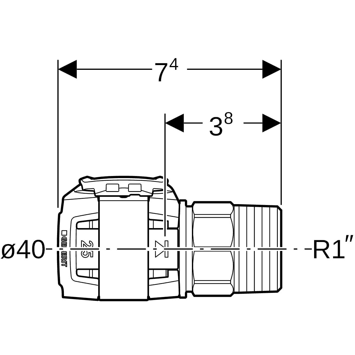 Geberit Übergang FlowFit Ø 40 mm, R 1, mit Außengewinde