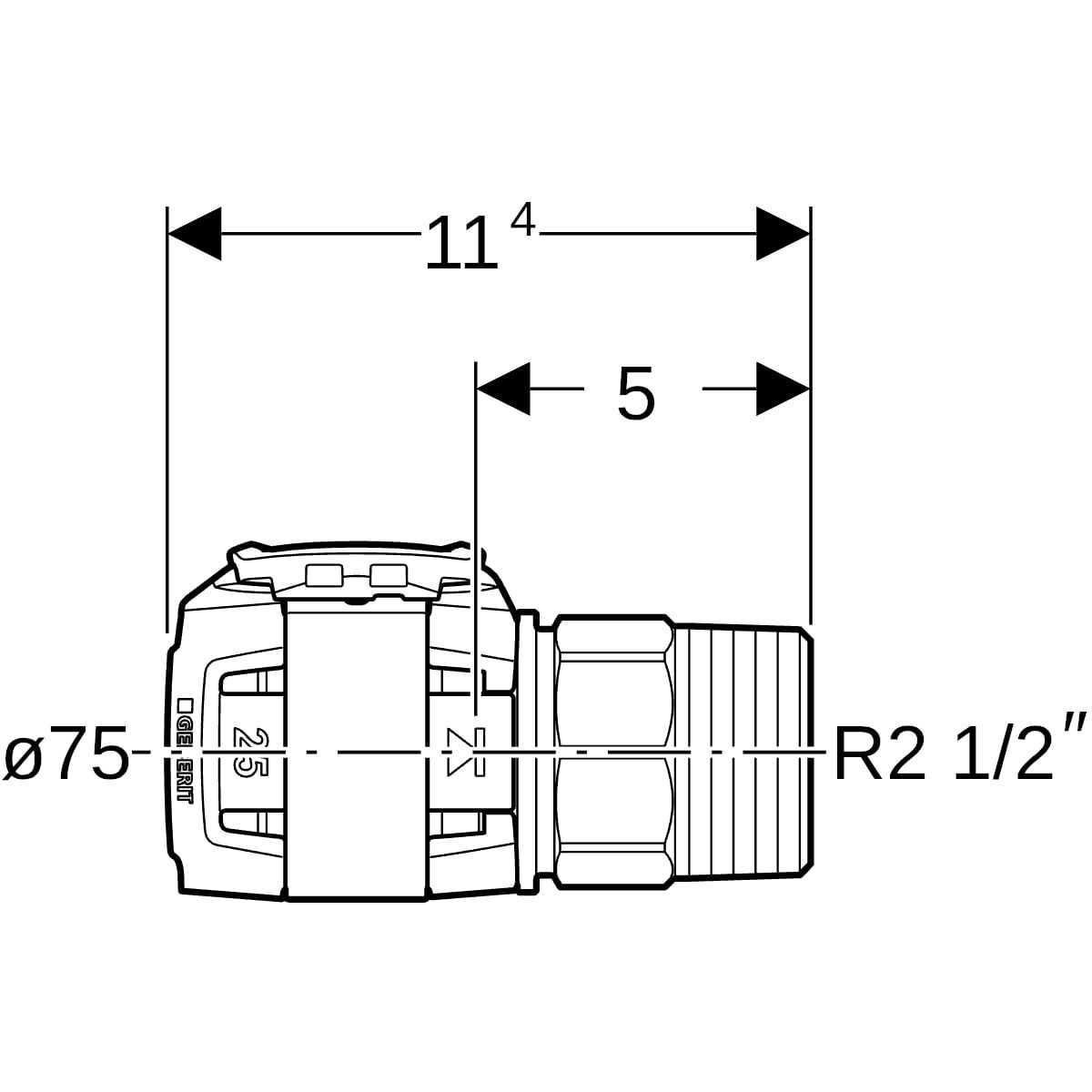 Geberit Übergang FlowFit Ø 75 mm, R 2 1/2, mit Außengewinde