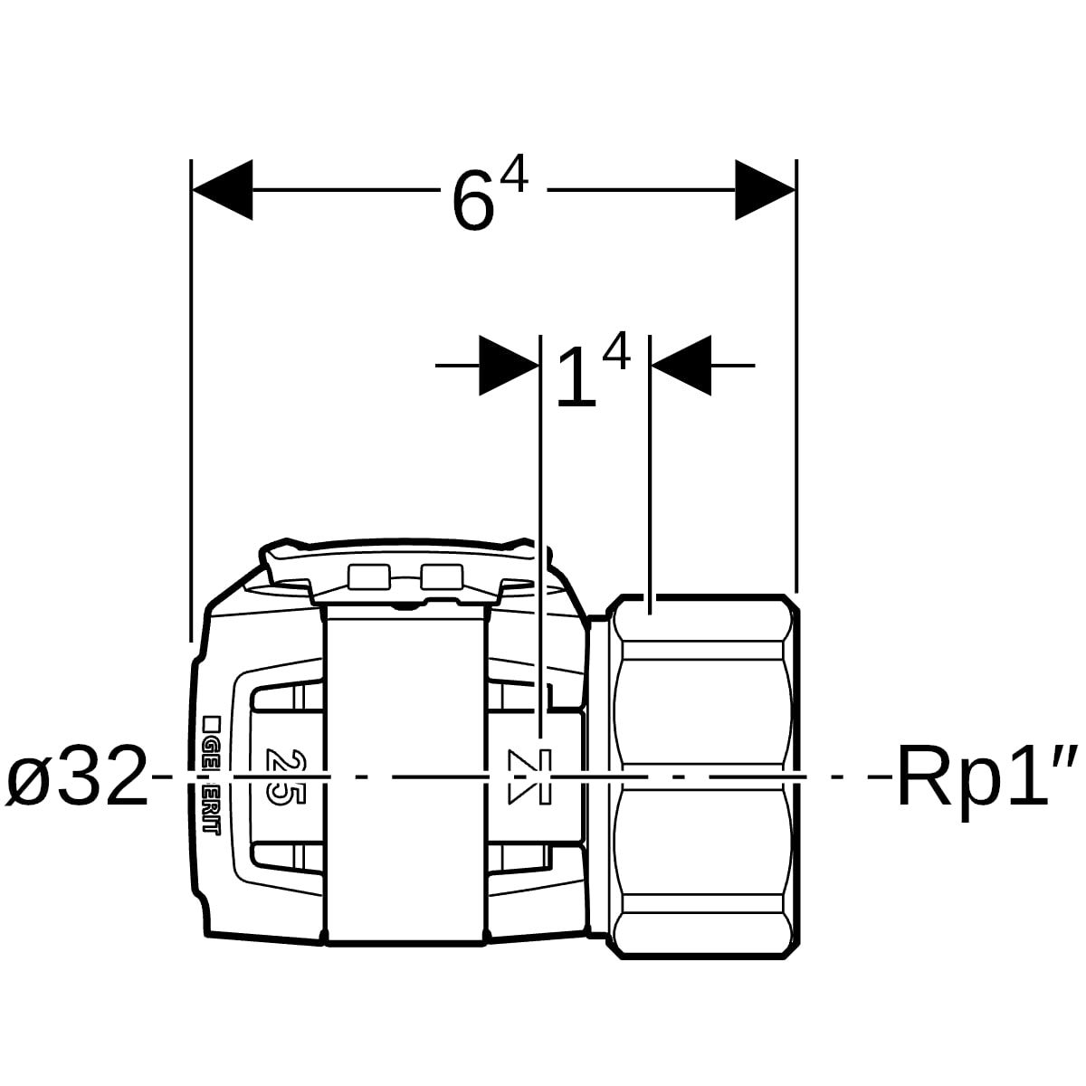 Geberit Übergang FlowFit Ø 32 mm, Rp 1, mit Innengewinde