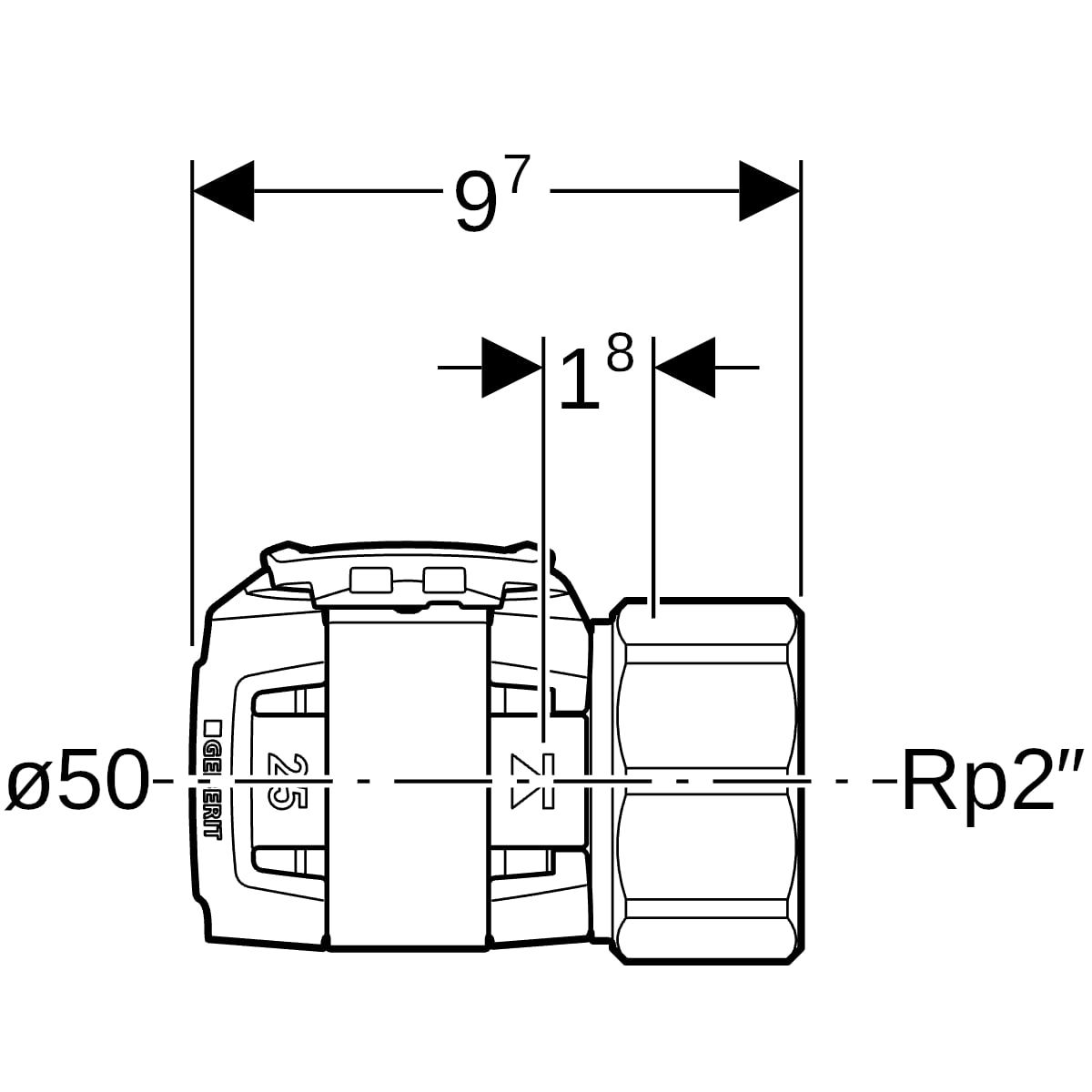 Geberit Übergang FlowFit Ø 50 mm, Rp 2, mit Innengewinde