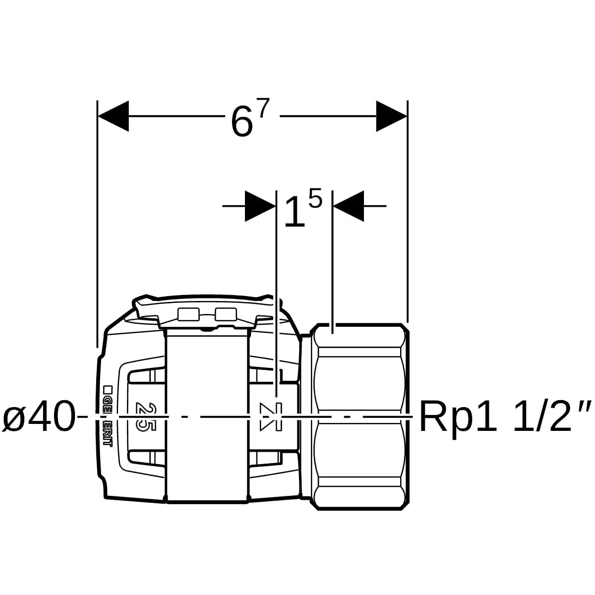 Geberit Übergang FlowFit Ø 40 mm, Rp 1 1/2, mit Innengewinde