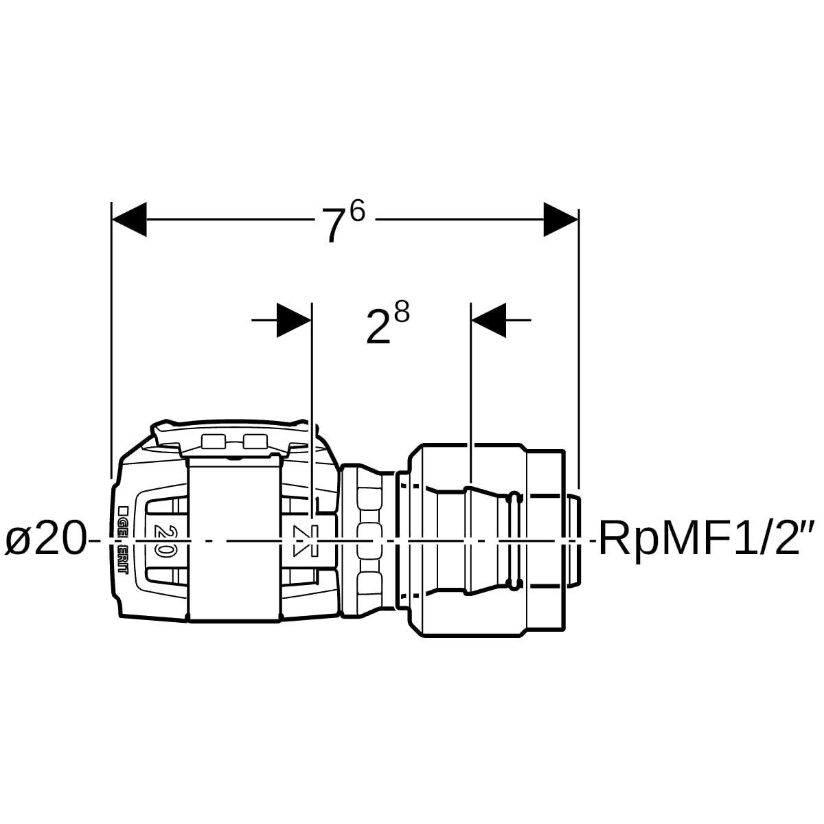 Geberit Übergang FlowFit mit Masterfix, Ø 20 mm