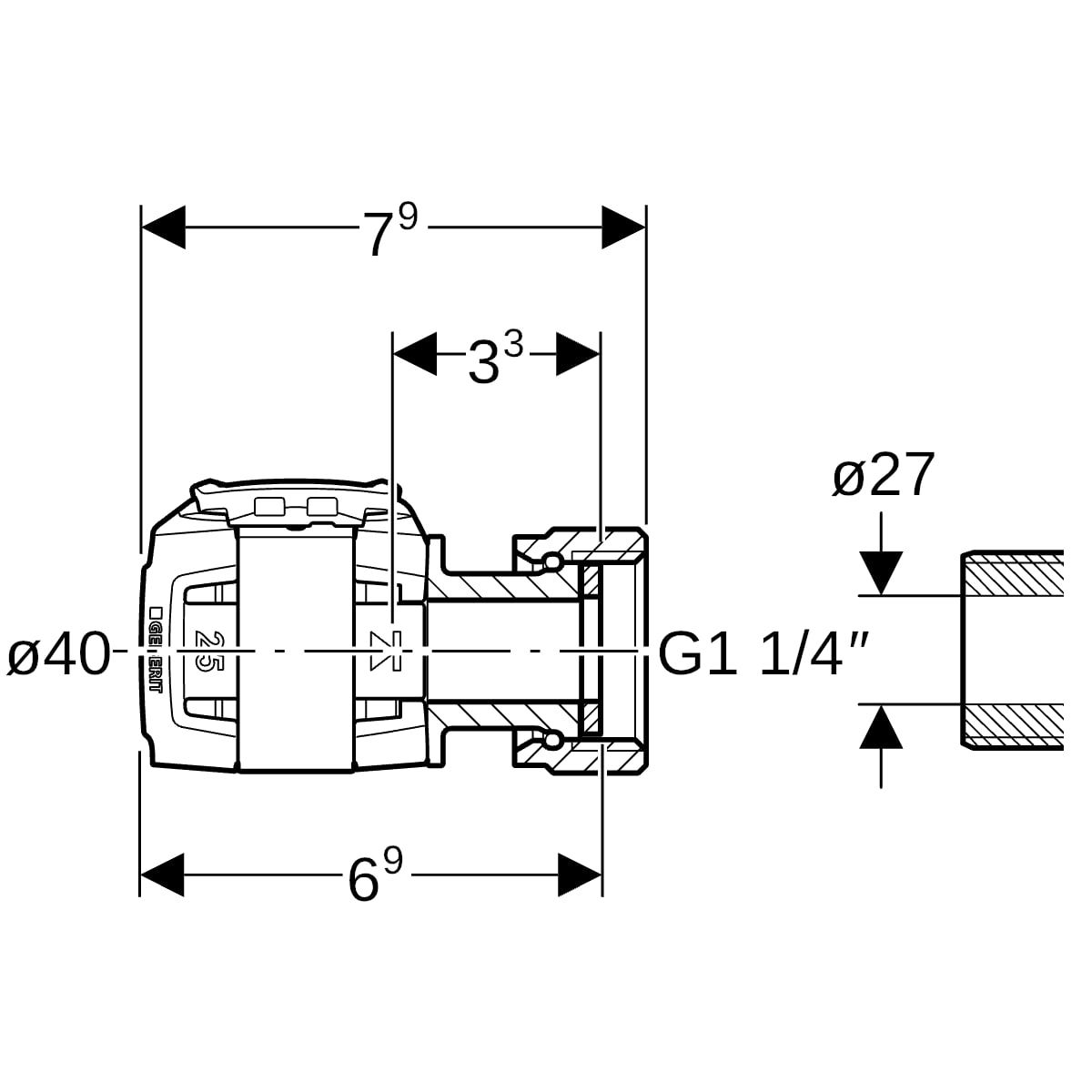 Geberit Übergang FlowFit Ø 40 mm, G 1 1/4, mit Überwurfmutter
