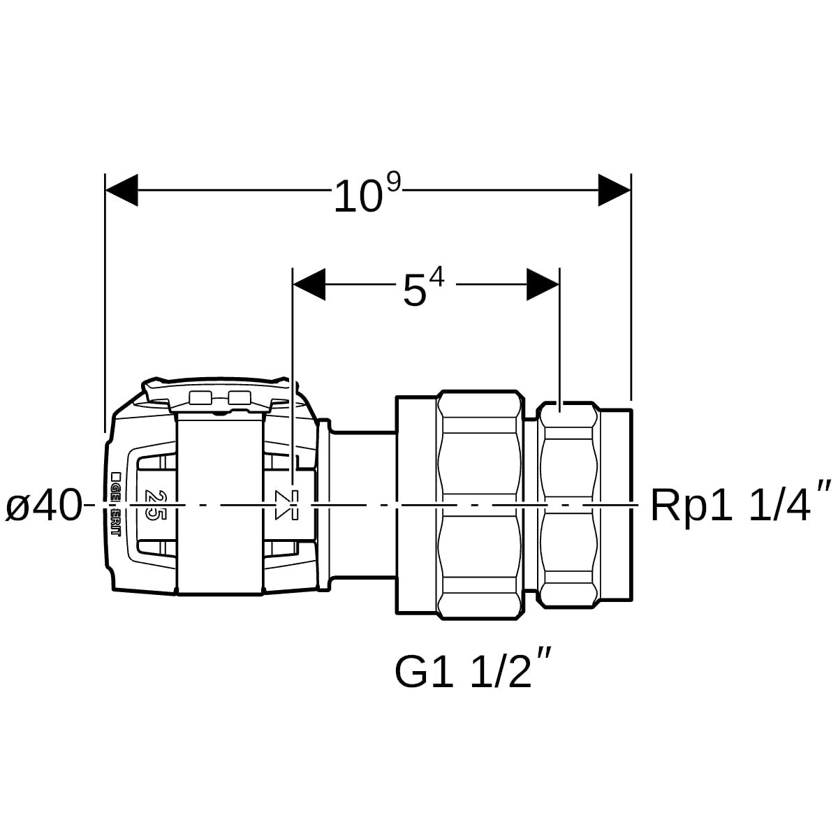 Geberit Übergangsverschraubung FlowFit Ø 40 mm, Rp 1 1/4, G 1 1/2, mit Innengewinde