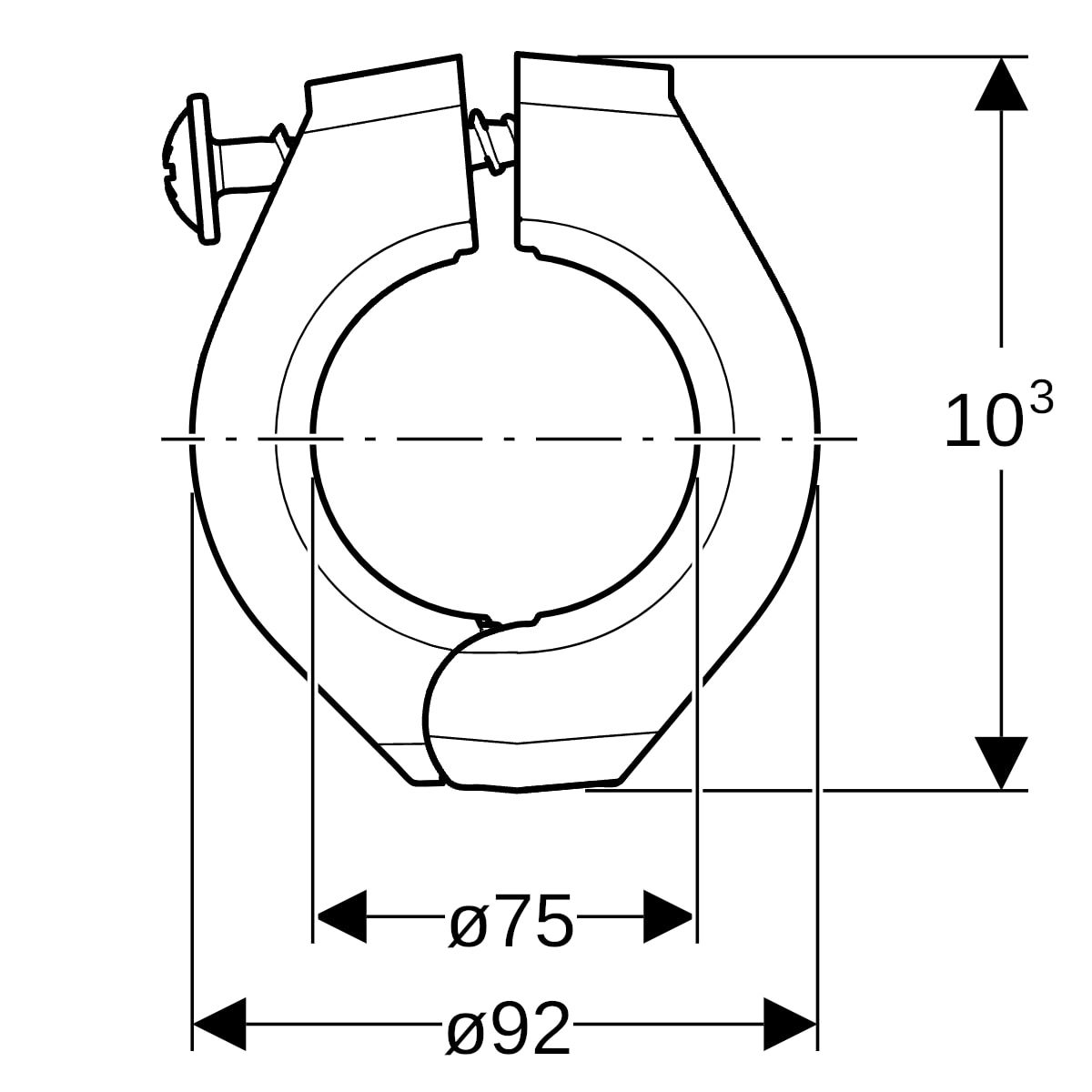 Geberit Fixpunktbefestigung FlowFit 75 mm, Breite 103 mm, 1-teilig
