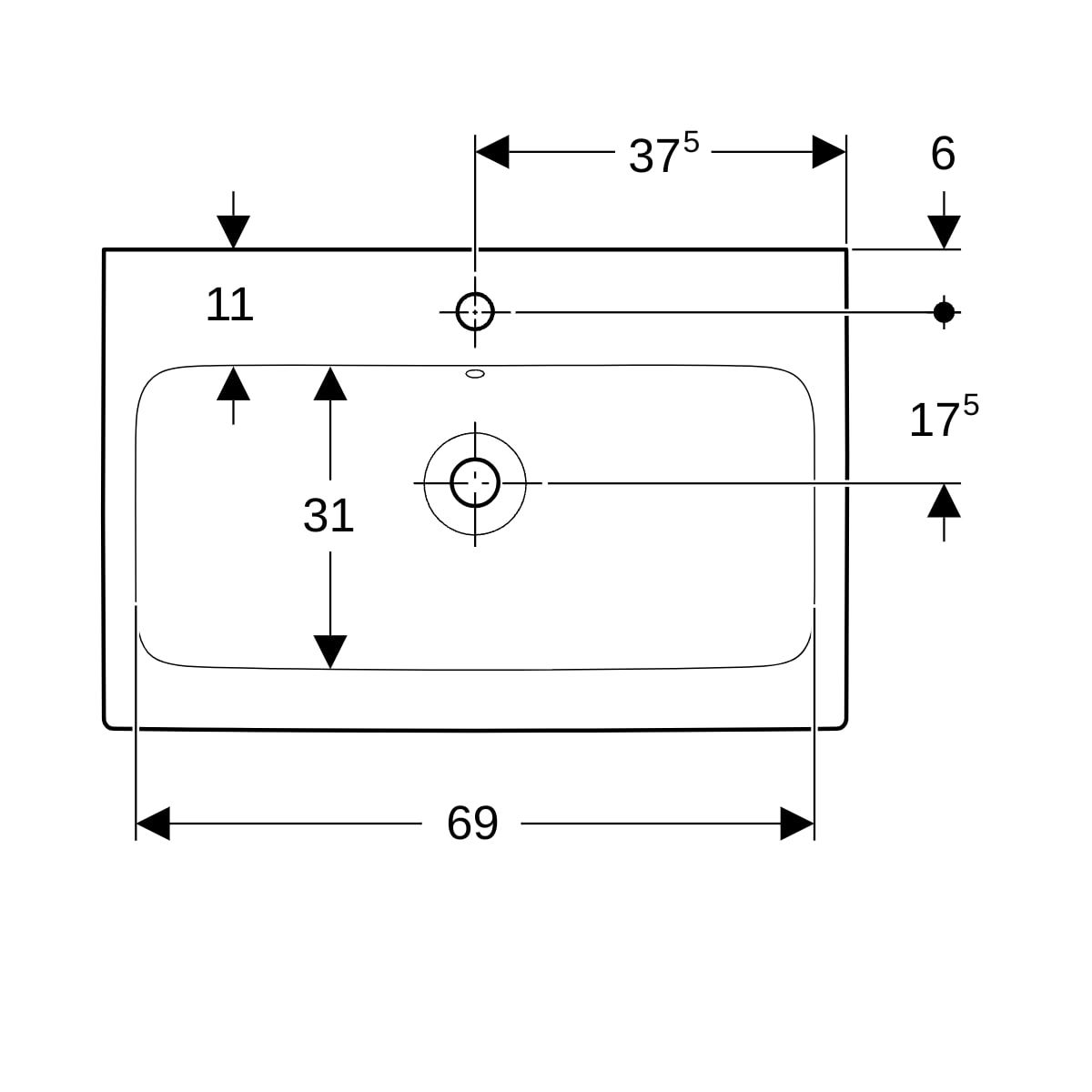 Geberit Waschtisch iCon 75 x 48,5 cm, weiß KeraTect, mit Hahnloch, mit Überlauf