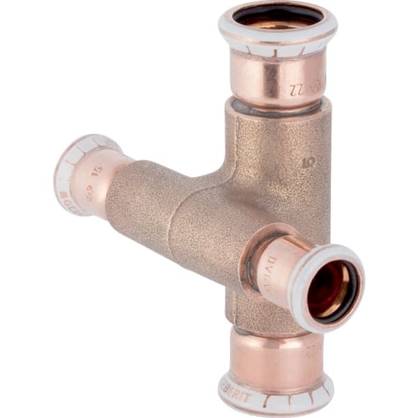 Geberit Kreuzstück Mapress reduziert, abgesetzt, Kupfer, Ø 15 x 15 mm