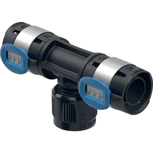 Geberit Übergangs-T-Stück FlowFit Ø 25 mm x Rp MF 1/2 x 20 mm, mit MasterFix, Durchgang