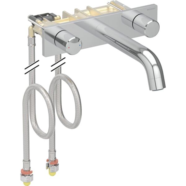 Geberit Waschtisch-Armatur ONE 16,5 cm, Hochglanz-verchromt, Zweigriffmischer, Wandmontage, rund, für UP Funktionsbox