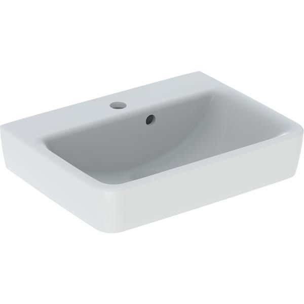 Geberit Handwaschbecken Renova Plan 50x38cm, Hahnloch mittig, mit asymetrischem Überlauf, weiß