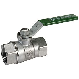 Giacomini Kugelhahn R250W 1 1/2", Messing vernickelt, Schwermodell, Hebelgriff grün