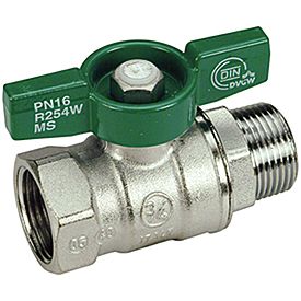 Giacomini Trinkwasser-Kugelhahn R254W 1/2" AG/IG, Messing vernickelt, Durchgang, Flügelgriff grün, flachdichtend