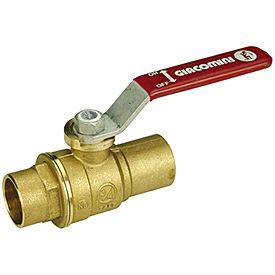 Giacomini Kugelhahn R258DL Ø 22 mm, Messing, Schwermodell, roter Hebelgriff, mit Lötmuffen