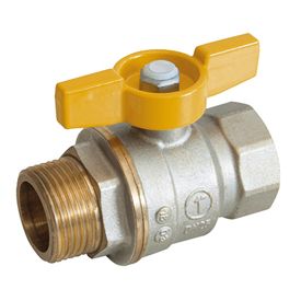 Giacomini Gas-Kugelhahn R734GA G 3/4" IG x AG, Messing vernickelt, Flügelgriff gelb