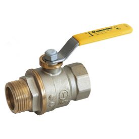 Giacomini Gas-Kugelhahn R734LGA G 1" IG x AG, Messing vernickelt, Hebelgriff gelb