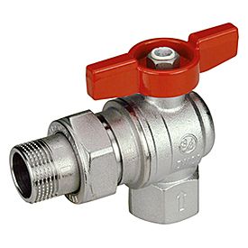 Giacomini Eck-Kugelhahn R789 1 x 1", IG/AG, Messing verchromt, Schwermodell, mit Flügelgriff rot
