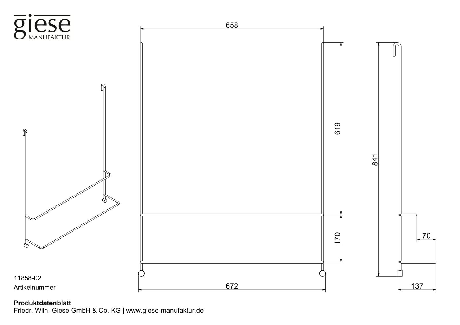 Giese Badetuchhalter Server mit 2 Stangen, 672x619x137mm, verchromt