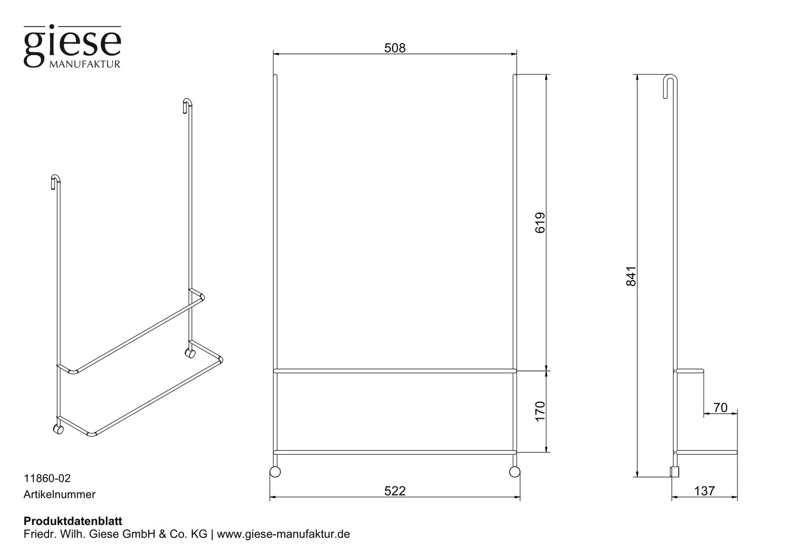 Giese Badetuchhalter Server mit 2 Stangen, 522x841x137mm, verchromt