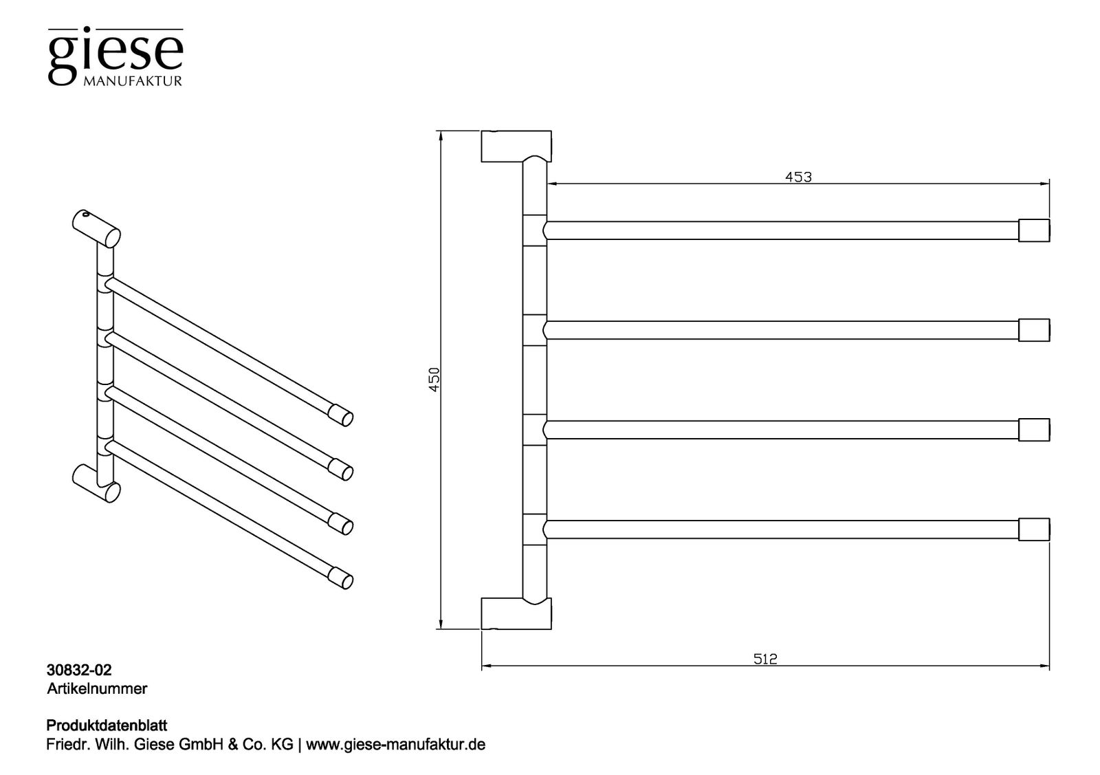 Giese Badetuchhalter Provider einzeln schwenkbar, 512x450x453mm, verchromt