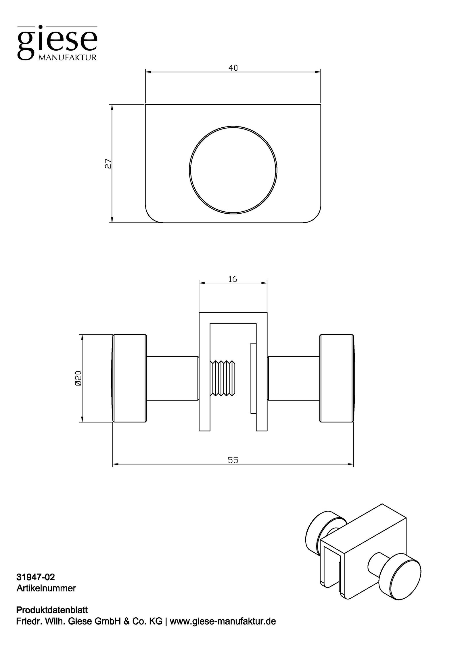 Giese Hakenleiste Sky mit 2 Haken, 40x27x55mm, verchromt